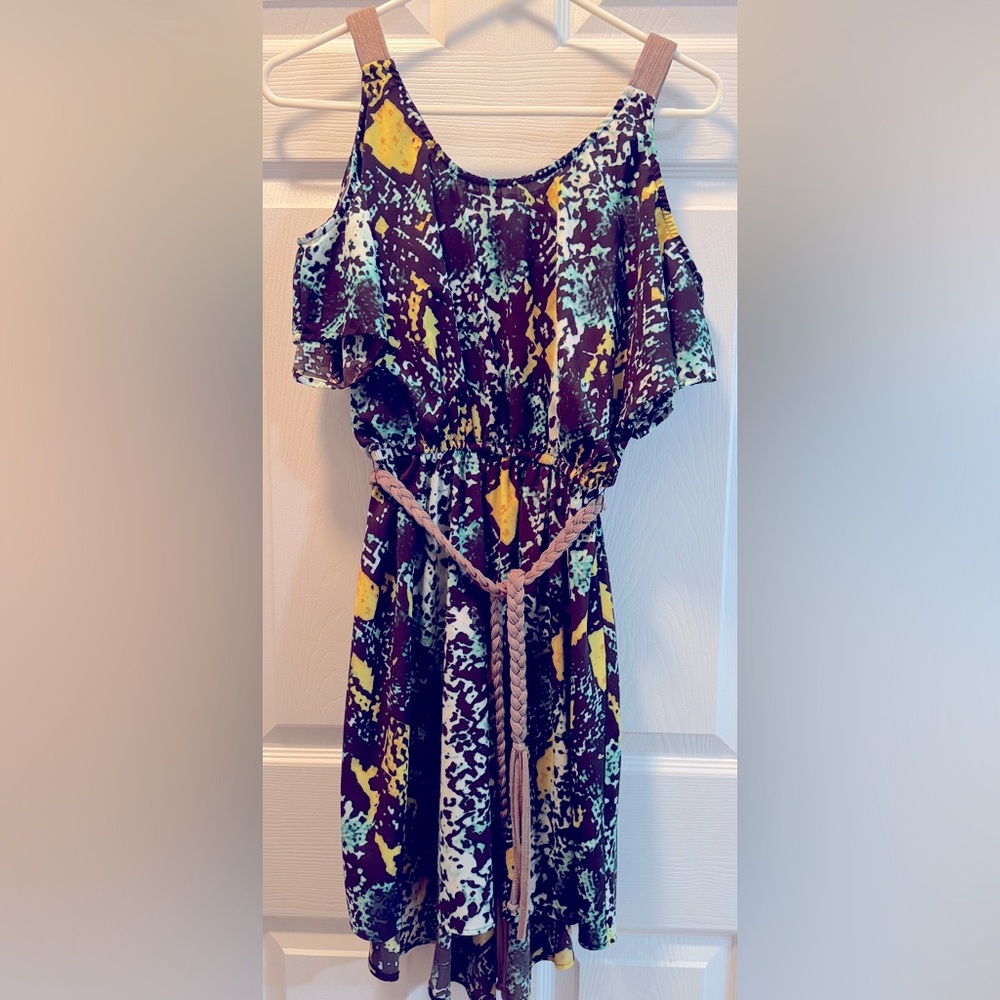 Xoxo Snakeskin Animal Print Cold Shoulder High Low Dress Women’s Small Y2K Dress